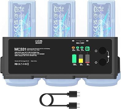 200W DJI Air 3/3S Battery Charging Hub 3-Channel Parallel Fast Charging Dual USB-C Input for DJI Air 3/3S Drone/RC, App Control/Storage/Discharge/LED Display
