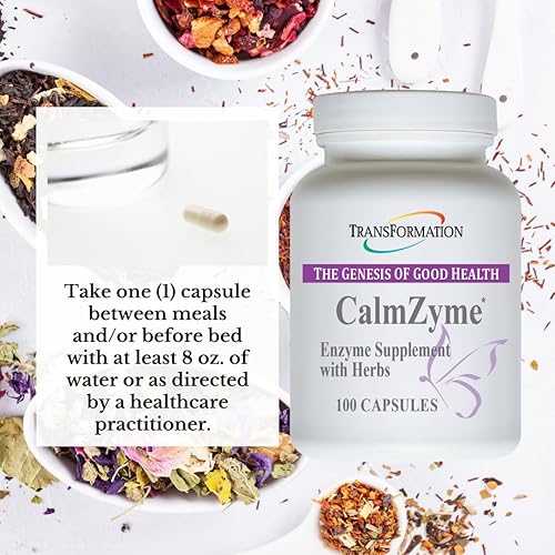 Transformation The Genesis of Good Health Enzymes CalmZyme Suplemento con enzimas y mezcla de hierbas, maximiza la digestión de nutrientes,
