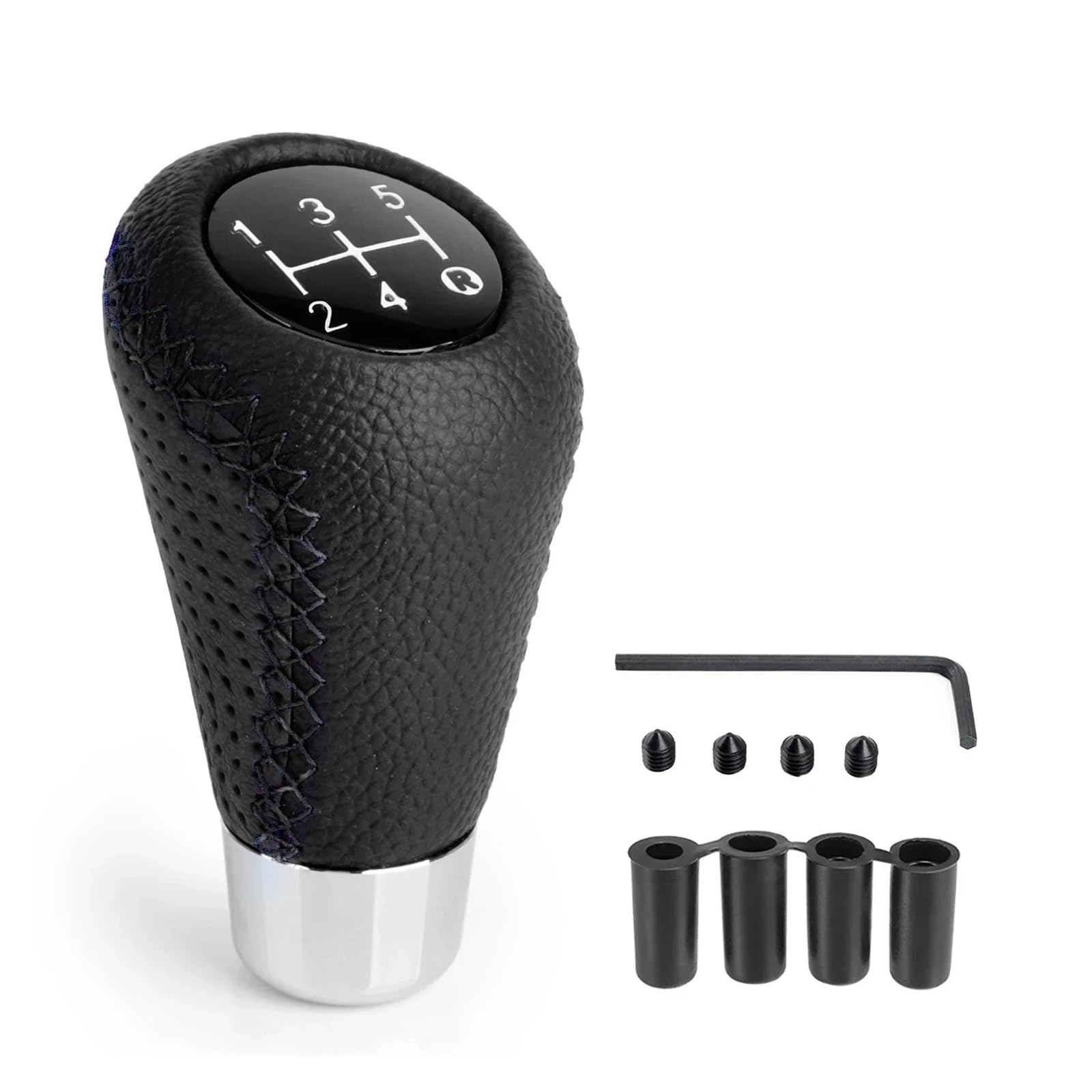 DAJMSUY Universal 5 Speed Manual Leather Red Stitch Gear Shift Knob Car Stick Lever Transmission M8 M10 M11 M12 Car Gear Shift(Black)