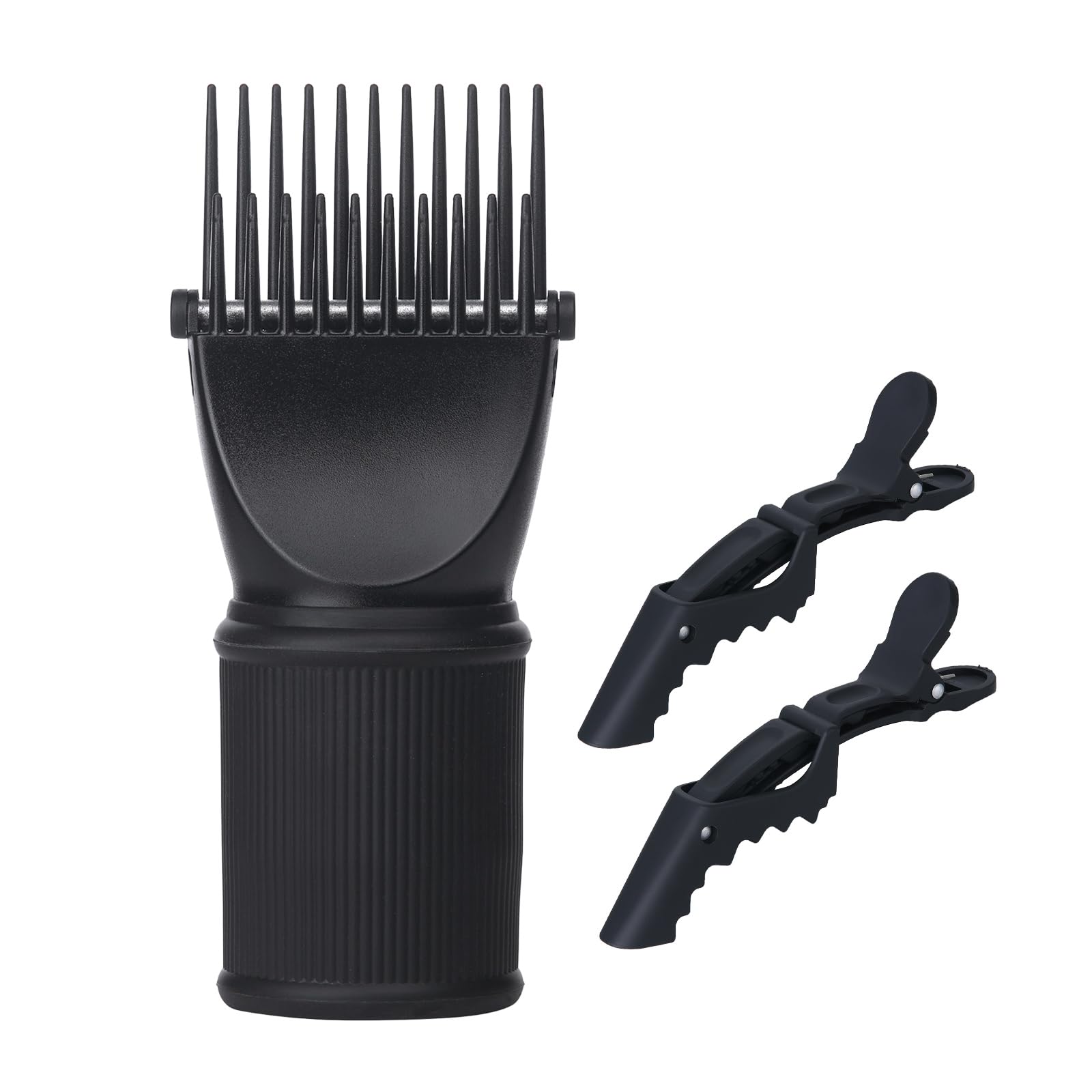 PERFEHAIR Universal Blow Dryer Comb Attachment for Coarse, Curly Hair - Unbreakable Teeth, Hot Resistant Grip, Fits 1.5"-2" Nozzles, Salon Fast Blowout & Straightening Tool, Black