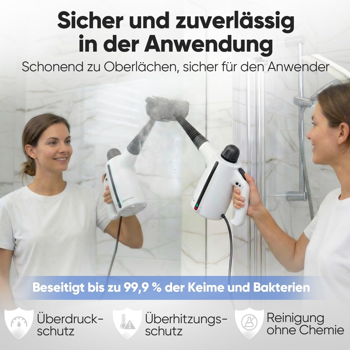 ProfiCare® Dampfreiniger Handgerät | 3,7 bar | säubert entfettet desinfiziert | 105°C | Auto, Küche, Bad, Polster | 1050W | mit 5m Kabel & Zubehör | Steam Cleaner | Handdampfreiniger | PC DR 3145