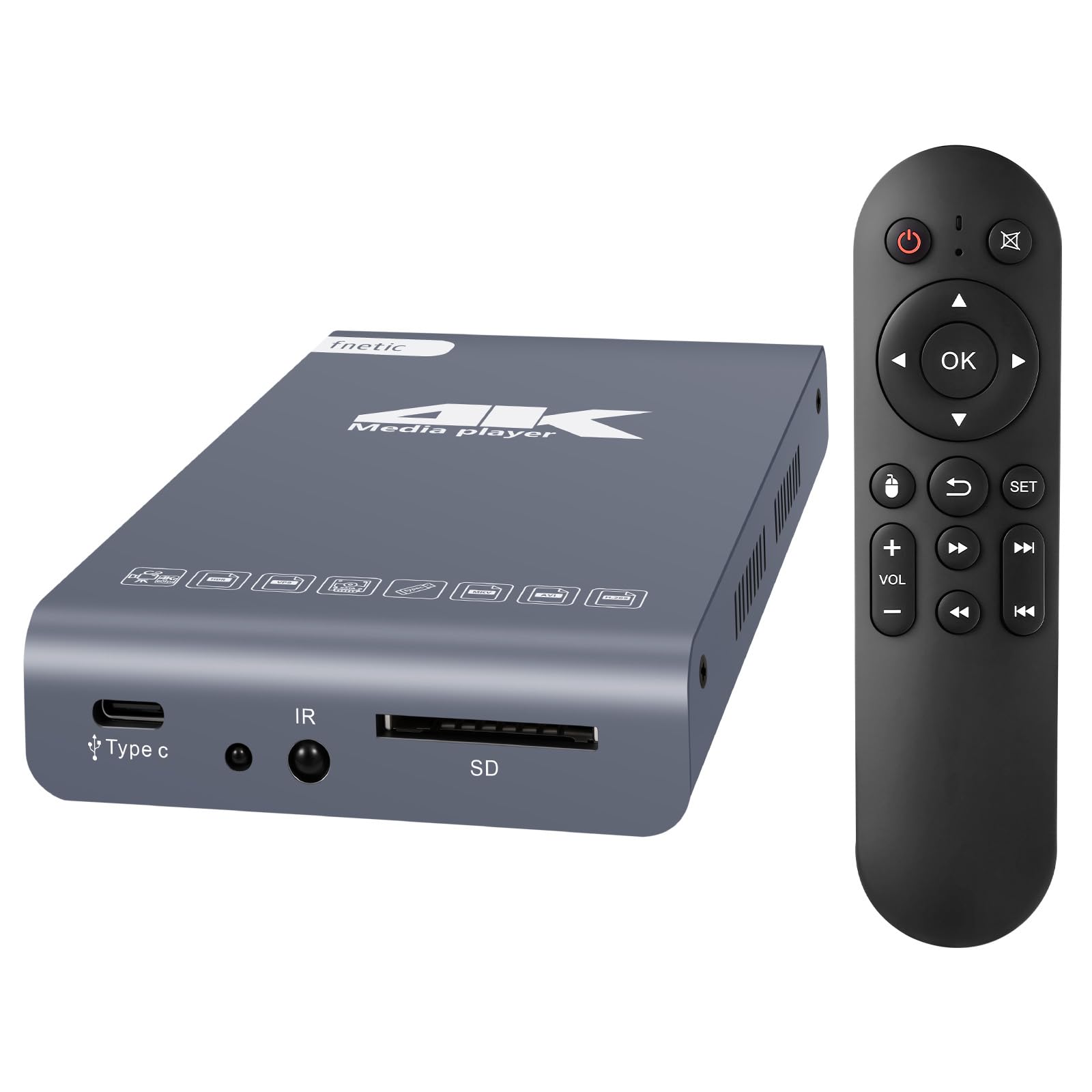4K Digital Media Player HDD Enclosure 2-in-1 4K 60Hz Ultra HD TV MP4 Video Player for USB Type-C