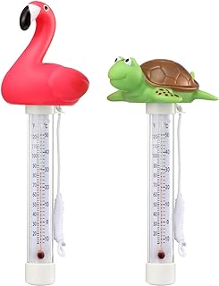 2 Packs Floating Pool Thermometer, Flamingo & Turtle Design Large Size Easy Accurate Readings for Water Temperature, Shatter Resistant with String for Outdoor & Indoor Swimming Pools & Spas