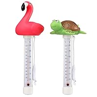 Vista 1 de 2 Packs Floating Pool Thermometer, Flamingo & Turtle Design Large Size Easy Accurate Readings for Water Temperature, Shatter Resistant with String