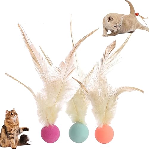 Juego de juguetes interactivos de bolas de plumas para gatos, cola hinchable, bolas rebotantes para gatos, pelota inflable de plumas para gatos