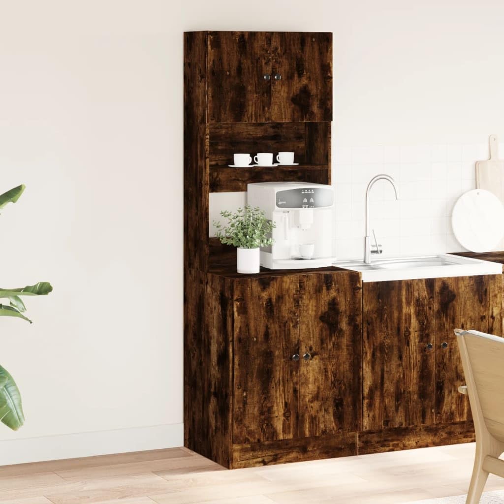 Armadio da cucina in legno di rovere affumicato, 60 x 50 x 180 cm, con ante e cassetti, indipendente, multiuso, per cucina, cantina e piano di lavoro