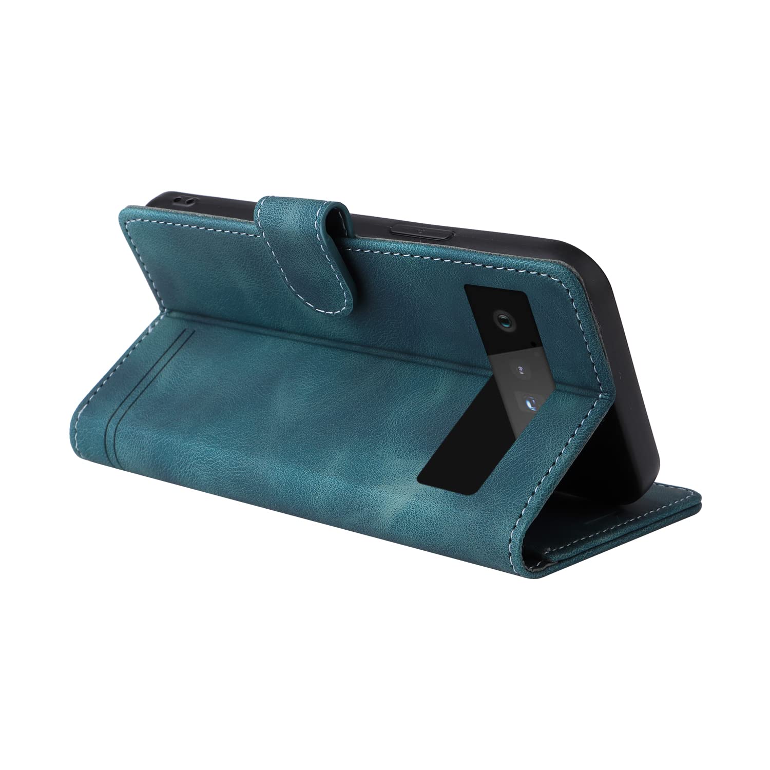 Custodia In Pelle Con Chiusura Magnetica Per Google Pixel 6 Pro – Blu, A Libro, Con Portatessere E Supporto - 6