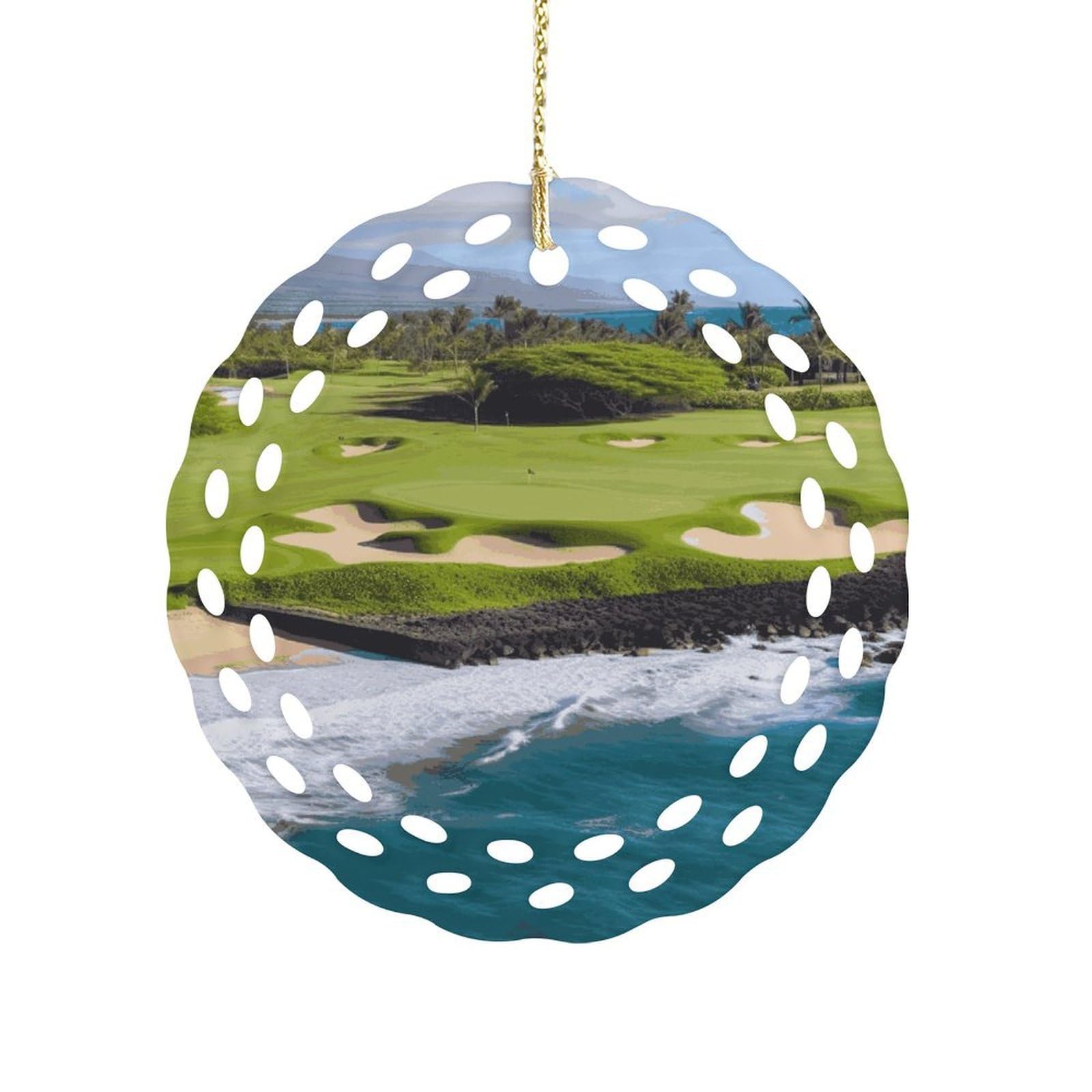 Btcowzrv Style Hawaii Beach Golf Course Ceramic Ornament,Round Ornaments With Hole Easy To Hang,Hanging Ornament For Wedding Party Home Window Garden Christmas Day Decor