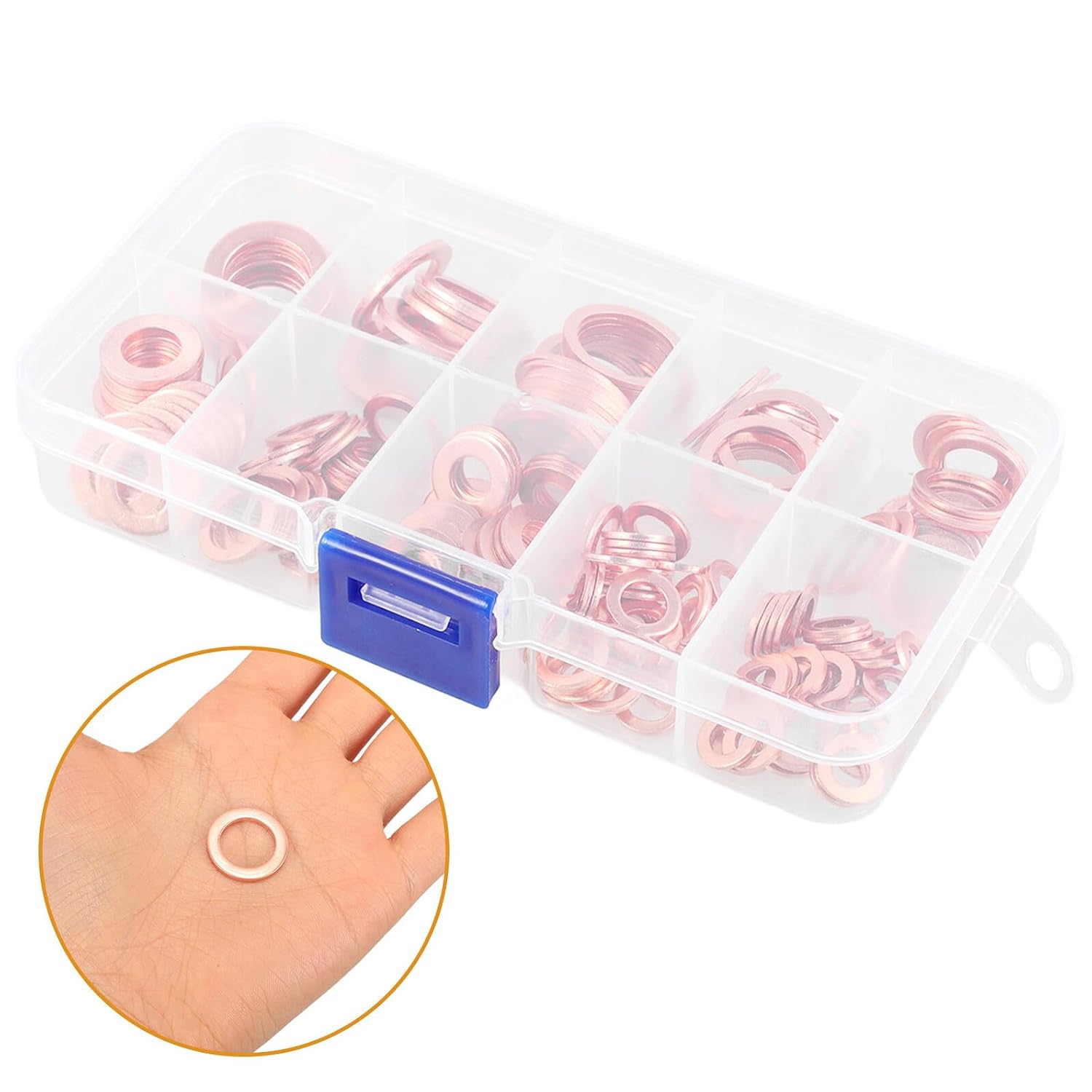 Copper Crush Washer Assortment Kit O-Ring Sealing Flat Gasket for Oil Drain Plug Automotive Plumbing Machinery Copper Washers with Storage Box