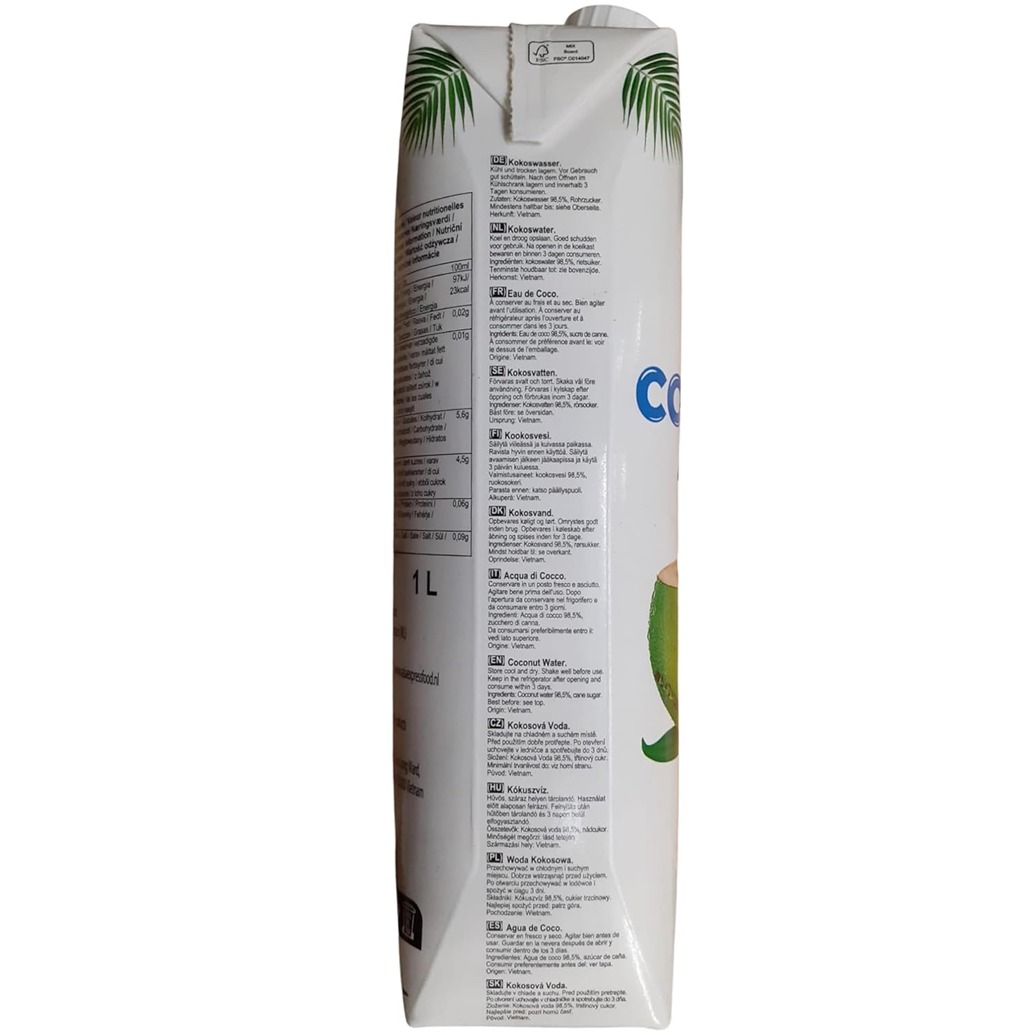 BAMBOO TREE Kokoswasser 12x1L – 100% Natürlich – Reich an Ballaststoffen – Ohne Zuckerzusatz – Glutenfrei – Premium Qualität aus Vietnam