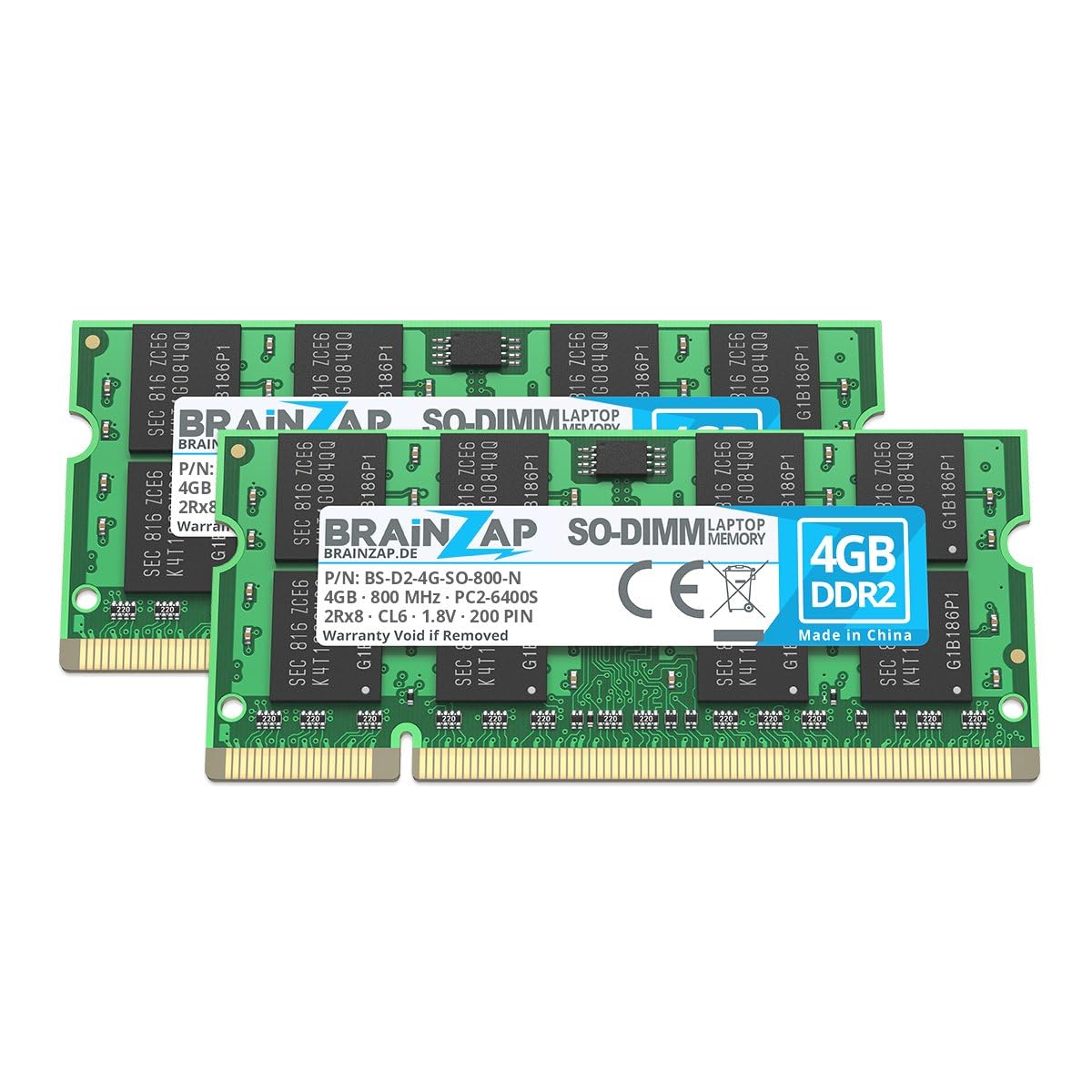 BRAINZAP Memoria RAM DDR2 SO-DIMM PC2-6400S 2Rx8 800 MHz 1,8 V CL6, 8 GB (2  módulos de 4 GB) : Amazon.es: Informática