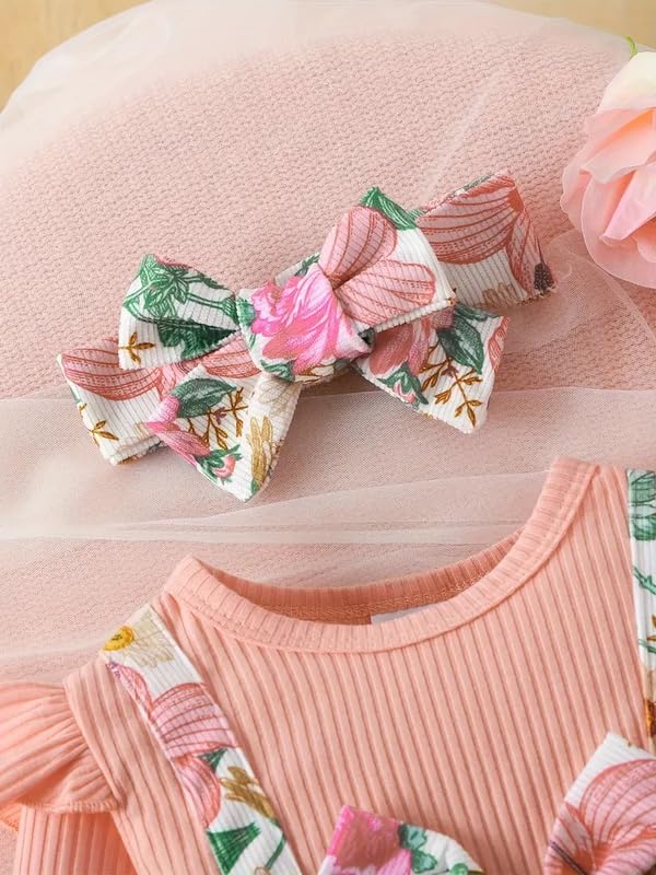 Image of Niren Enterprise Girl's Indian Pitta Floral Printed Full Sleeve Dungaree Style Knee-Length Baby Frock