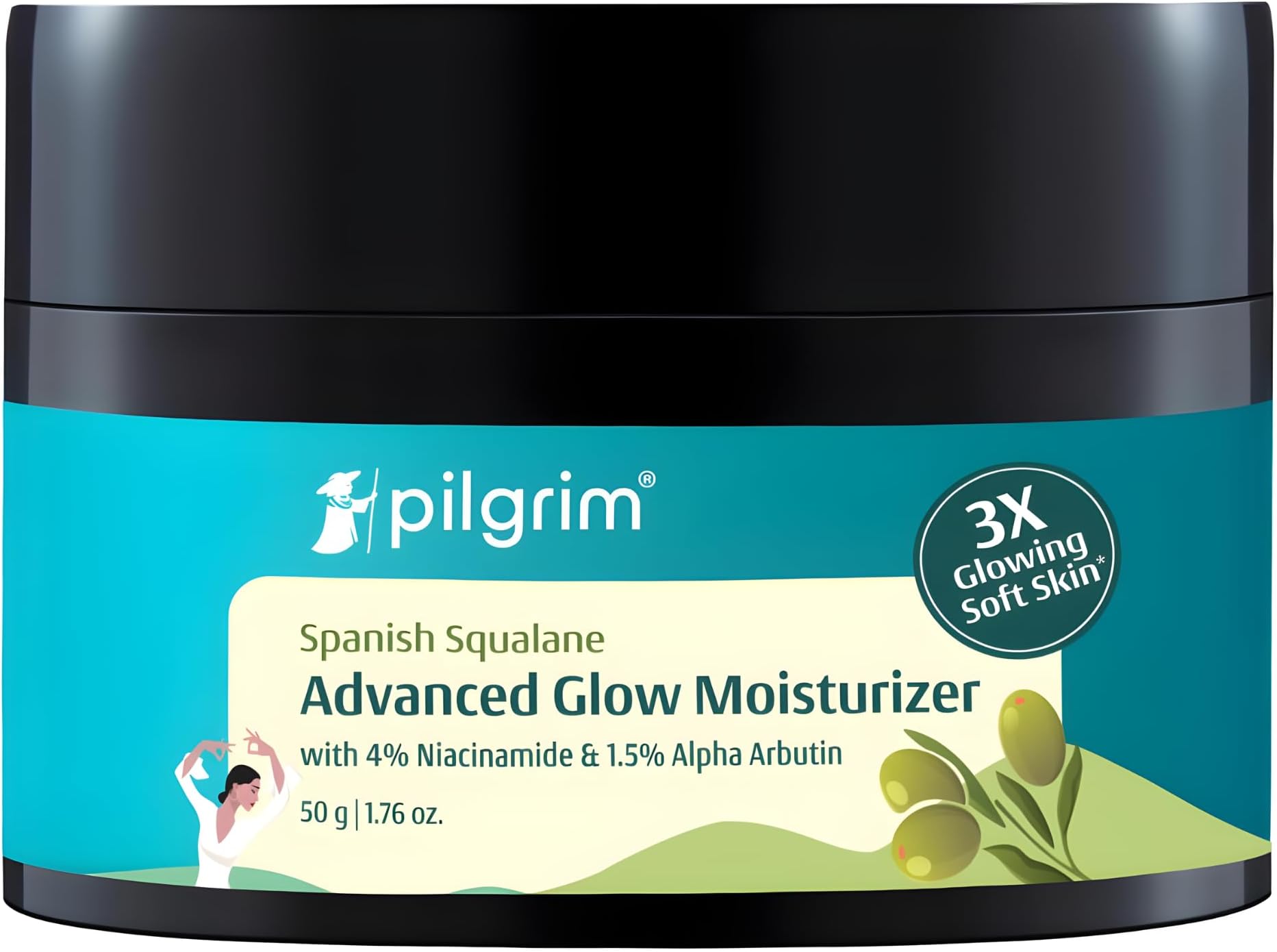 Pilgrim Squalane Glow Face Moisturizer with Vitamin C & Niacinamide | Lightweight Hydrating Daily Face Cream for Radiant Skin | For All Skin Types | 1.76 Oz (50g)