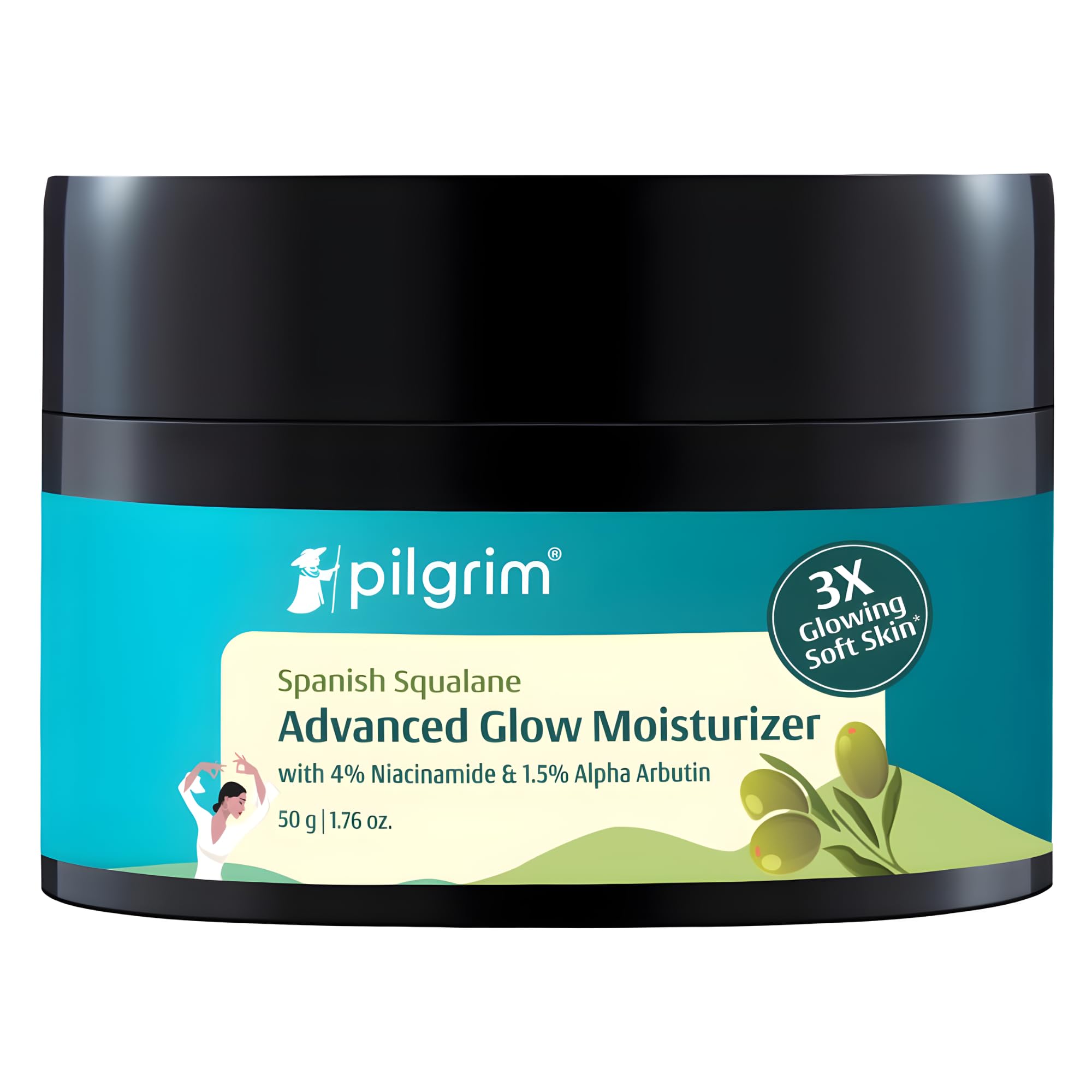 Pilgrim Squalane Glow Face Moisturizer with Vitamin C & Niacinamide | Lightweight Hydrating Daily Face Cream for Radiant Skin | For All Skin Types | 1.76 Oz (50g)