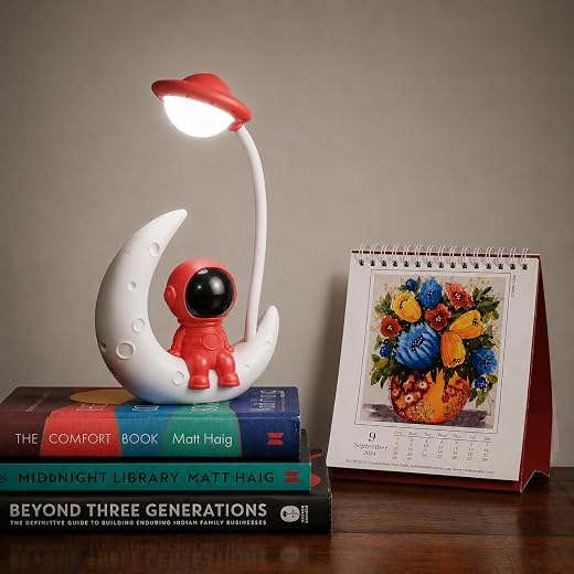 Lexton Astronaut Moon Shaped LED Study Table Lamp for Kids | Soft Eye Protection Desk Lamp with 360° Adjustable Neck for R...