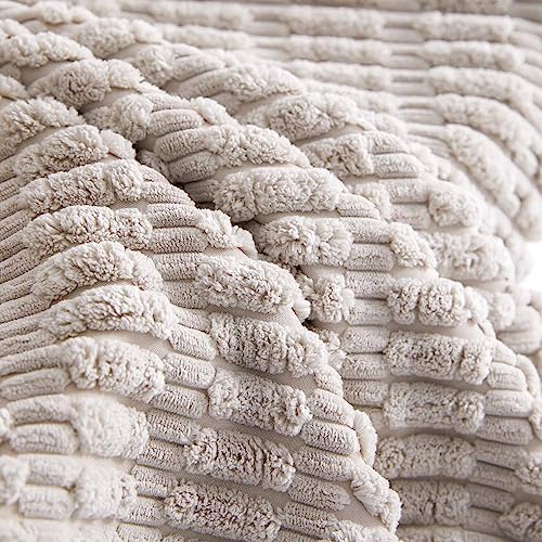Tennove Cushion Covers 45x45cm Soft Corduroy Square Cushions Pillow Covers Set of 2 Boho Striped Decorative Throw Pillow Cases for Farmhouse Home Sofa Decor Light Grey - Image 3
