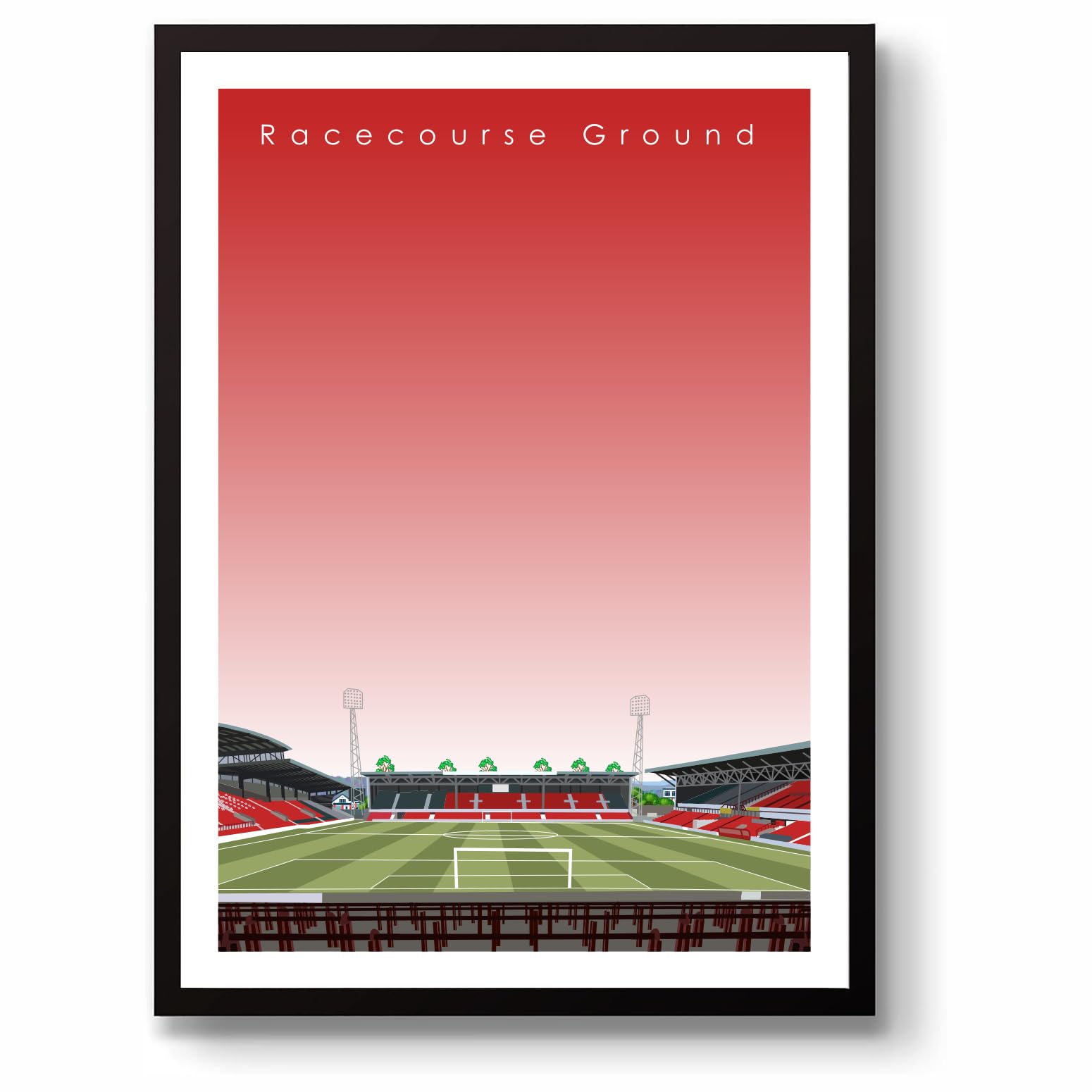 GroundDesigns WREXHAM FC Racecourse Ground Y Cae Ras Stadion Wandkunst | Fußball-Geschenk, ungerahmt, A3-Druck