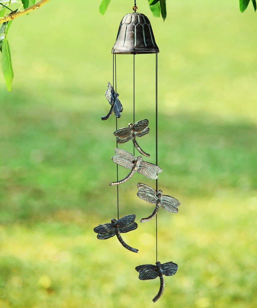 Carillon décoratif libellule en fonte vert-de-gris ornement de jardin