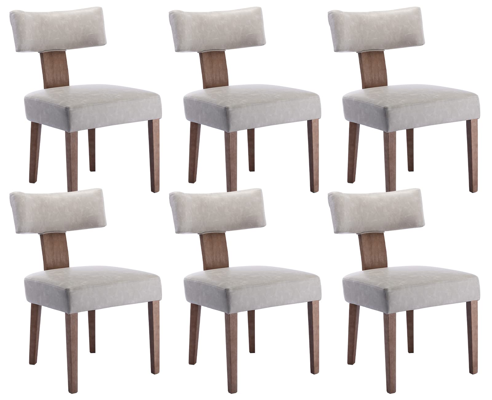 Shunzhi Grey Leather Dining Chairs Set of 6, Upholstered Wooden Dining Room Chairs, Mid Century Modern Farmhouse PU Kitchen Chairs, Accent Armless