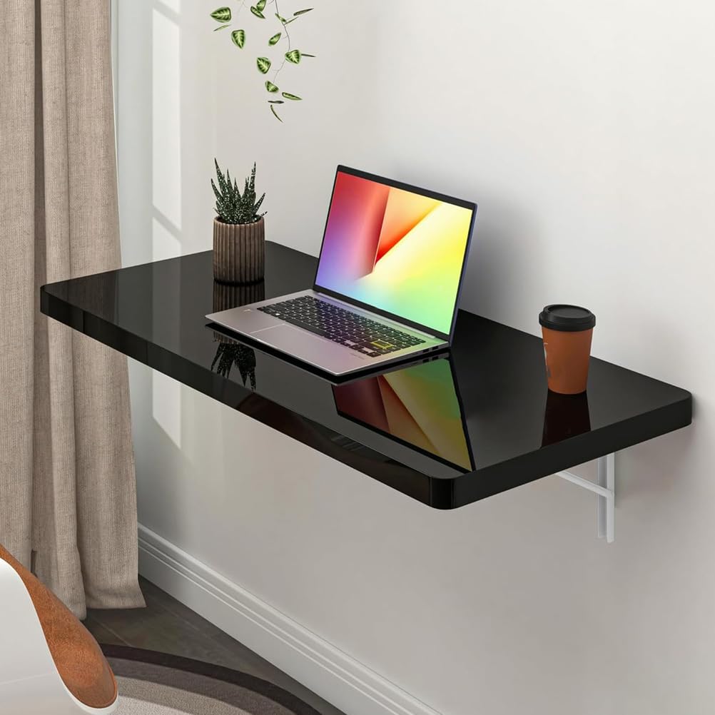 Bureau mural pliable en bois pour économiser de l'espace - Étagère rabattable pour salle à manger, bureau, cuisine - Noir - 90 x 30 cm - Solution polyvalente et élégante