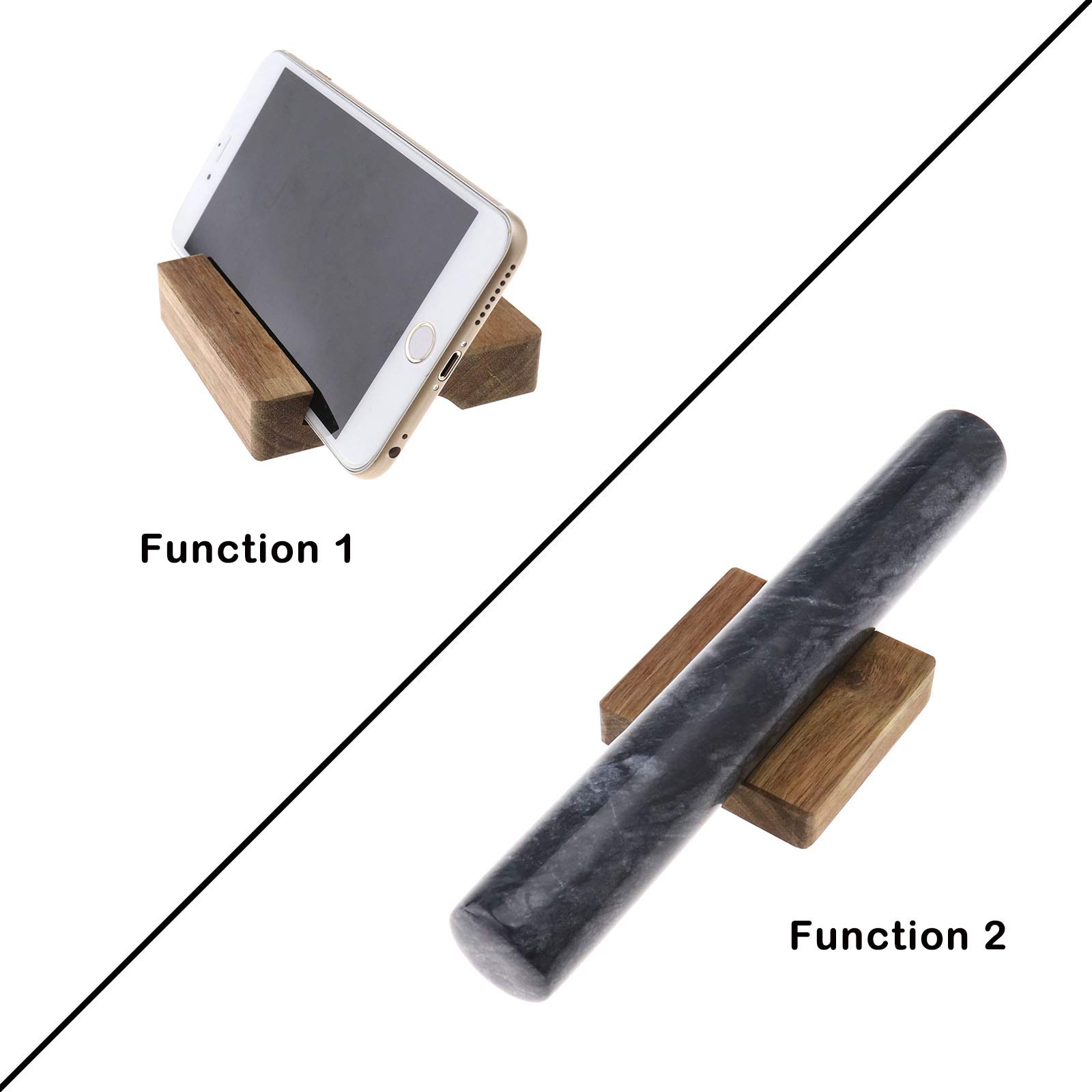 Rouleau à Pâtisserie en Marbre Poli avec Berceau en Bois pour Téléphone Portable