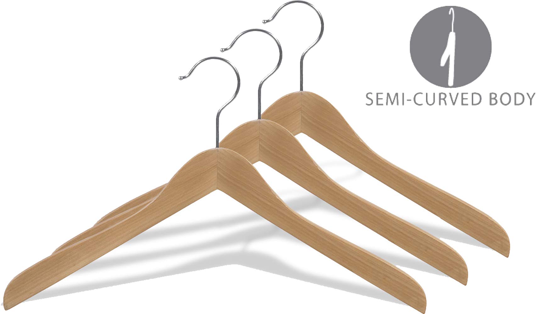 Concave Wooden Top Hanger with Natural Finish, Thick Curved Coat Hangers with Chrome Swivel Hook for Jackets or Fine Shirts (Set of 24) by The Great American Hanger Company