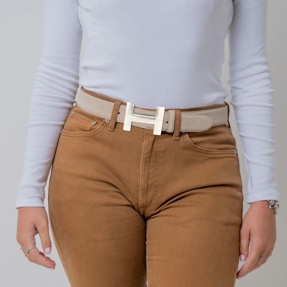 BELTINGER Damen-Gürtel HELEN aus Veloursleder 3,0 cm | Velour-Ledergürtel für Damen 30mm | Wildleder-Gürtel mit silber, glänzender Gürtelschließe