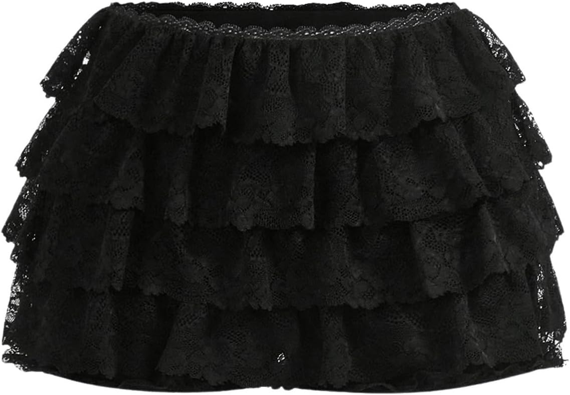GORGLITTER Women's Y2k Lace Ruffle Shorts Sexy Bloomers Layered Lolita Pumpkin Booty Mini Goth Shorts Rave Outfit