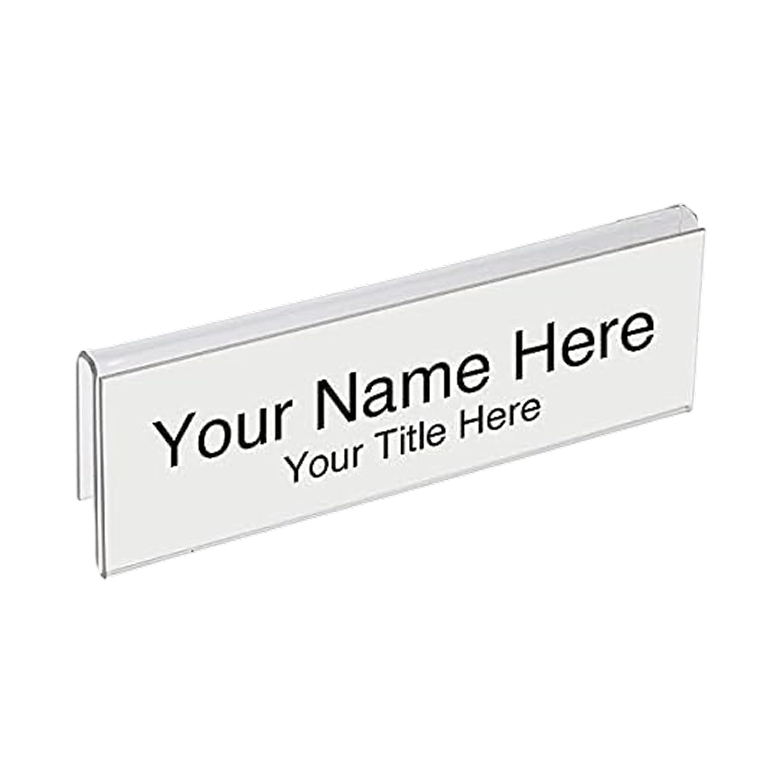 Plastic Products Mfg – 8.5 x 2 Glass Partition Acrylic Name Plate Holder for 1/2" Glass Wall – Single-Sided Clear Desk Name Plate Holder for Office