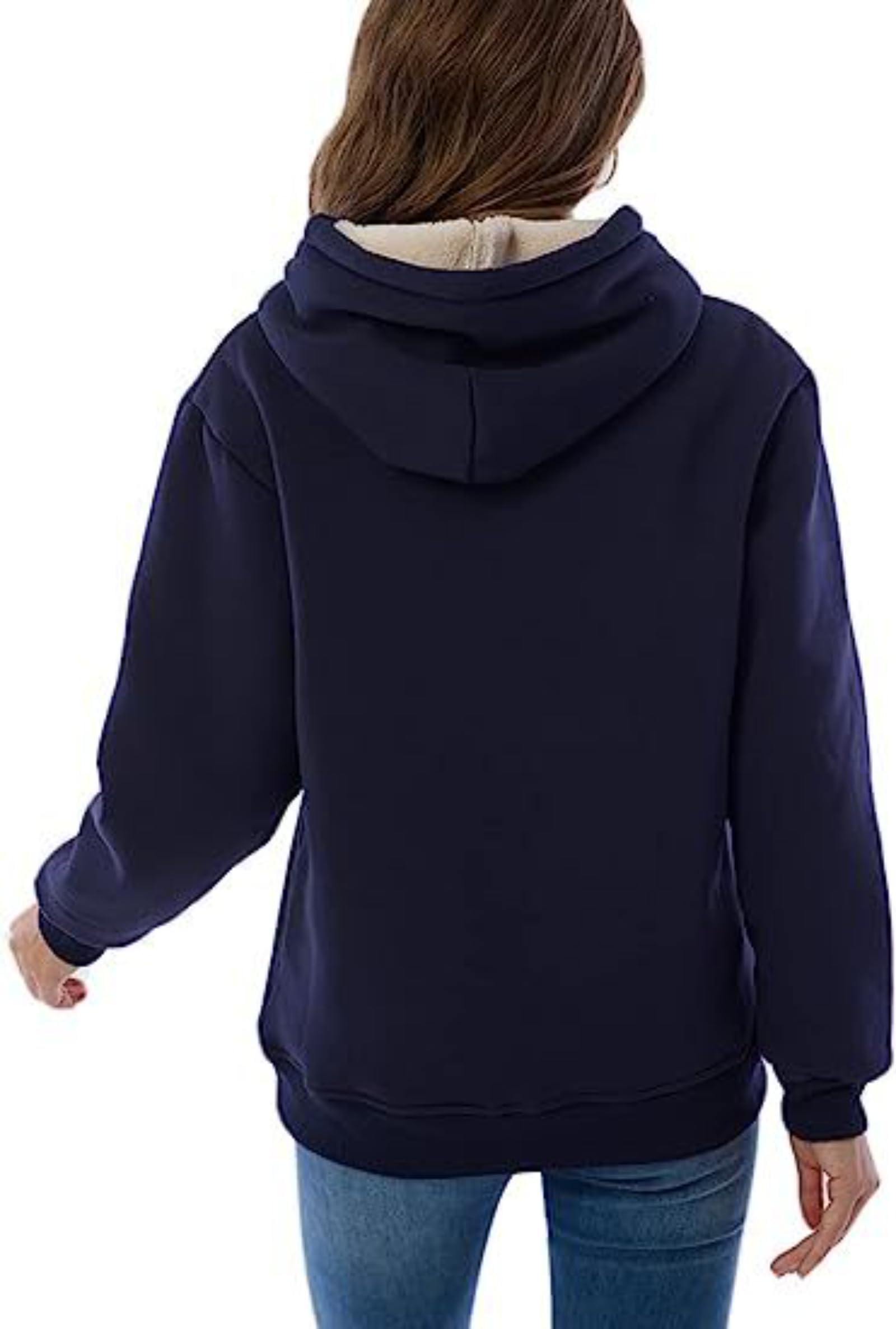 Damska bluza z kapturem z podszewką Sherpa - wygodna, miękka, gruba bluza na co dzień, moda jesienna