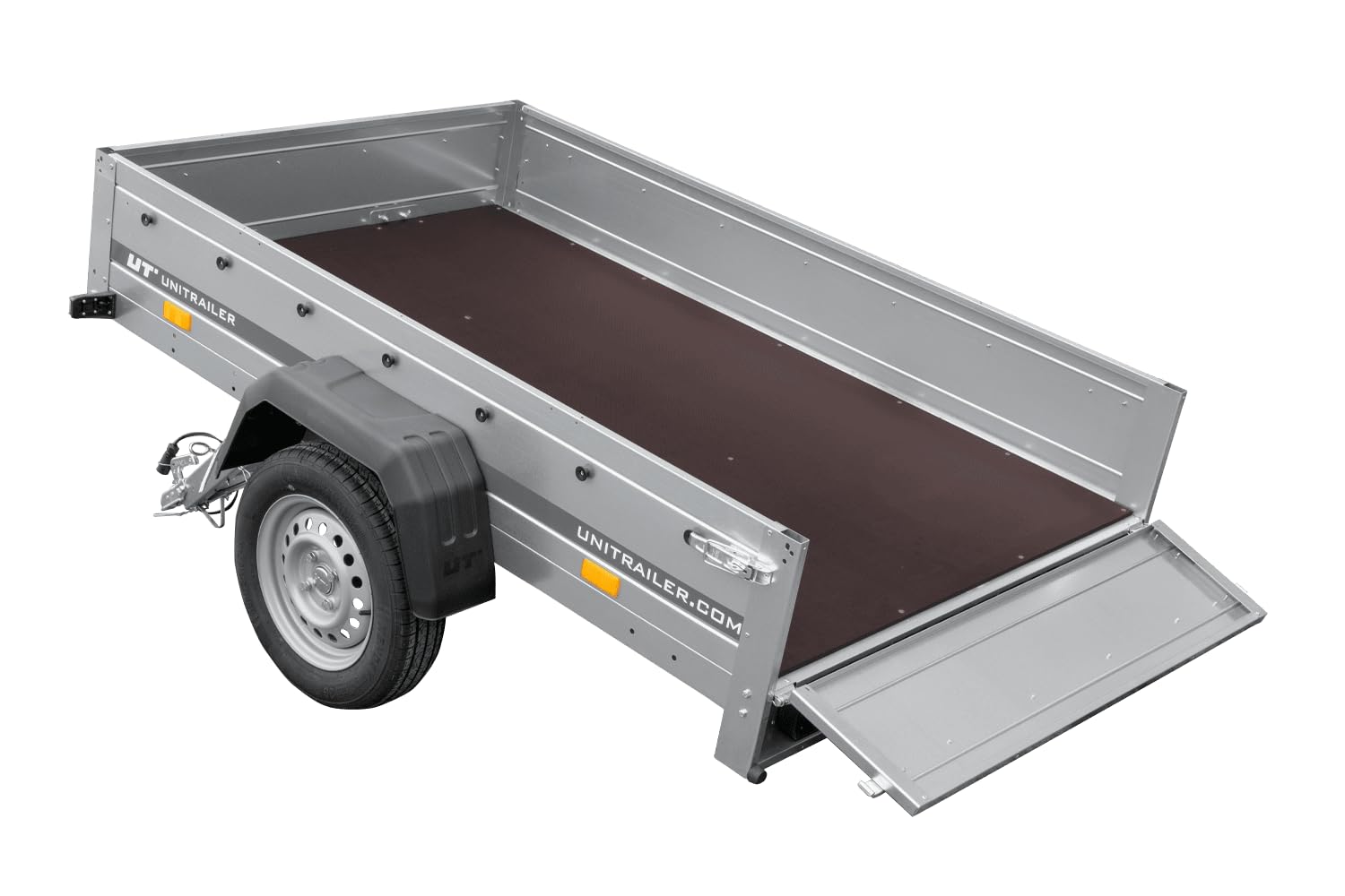 UNITRAILER PKW Anhänger Garden Trailer 201 Kipp, Autoanhänger 750kg mit 200x125cm Ladefläche, Anhänger bis 750Kg mit Kippbare V-Deichsel und Aufklappbare Hintere Bordwand