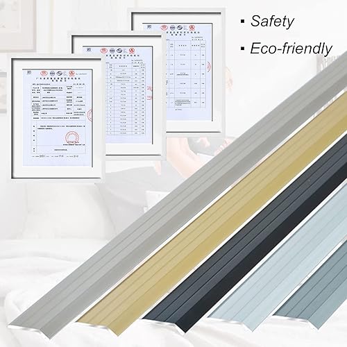 Miniatura 6 de Tira de puerta de transición para escalones de puerta, rampa de entrada de metal de 1.0 in, borde de alfombra estrecha, color dorado, umbral bajo