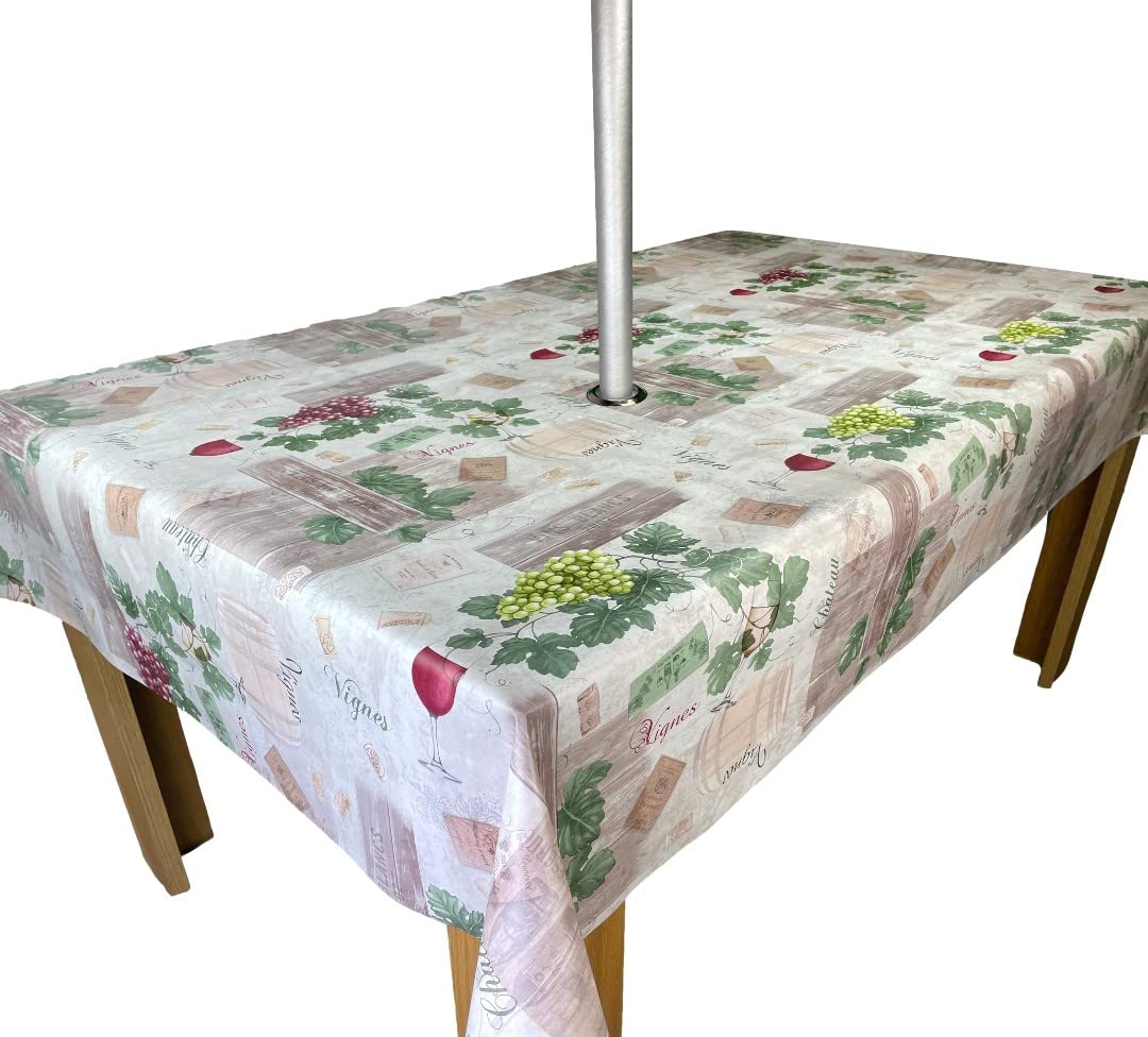 Karina Home Square Outdoor Garden Tablecloth with Parasol Umbrella Hole Vineyard Beige Wipe Clean 140cm x 140cm
