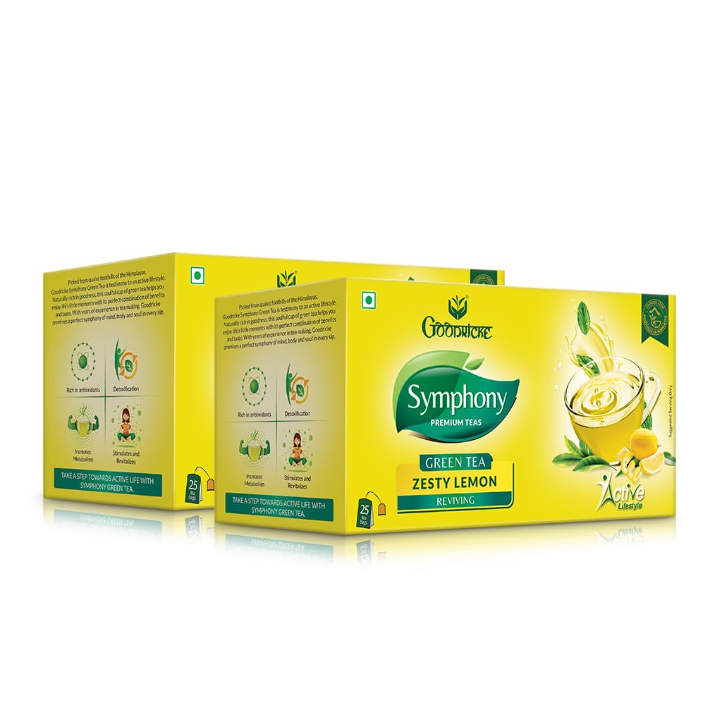 GOODRICKE Symphony Green Tea Zesty Lemon Flavour, 25 Tea Bags (Pack Of 2) | 100% Natural Flavour, Detoxifies & Boost Immunity, 90 Gram (B09RK3CTCH) Amazon Price History, Amazon Price Tracker