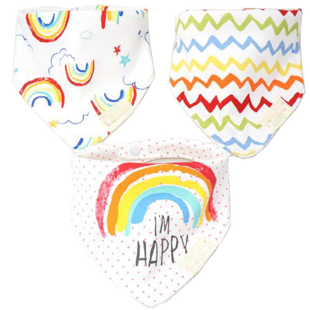 JZLPIN Baby Dribble Bib, Toddler Bandana Bib 3 Packs Super Absorbent Cotton Feeding Bibs 36-Rainbow