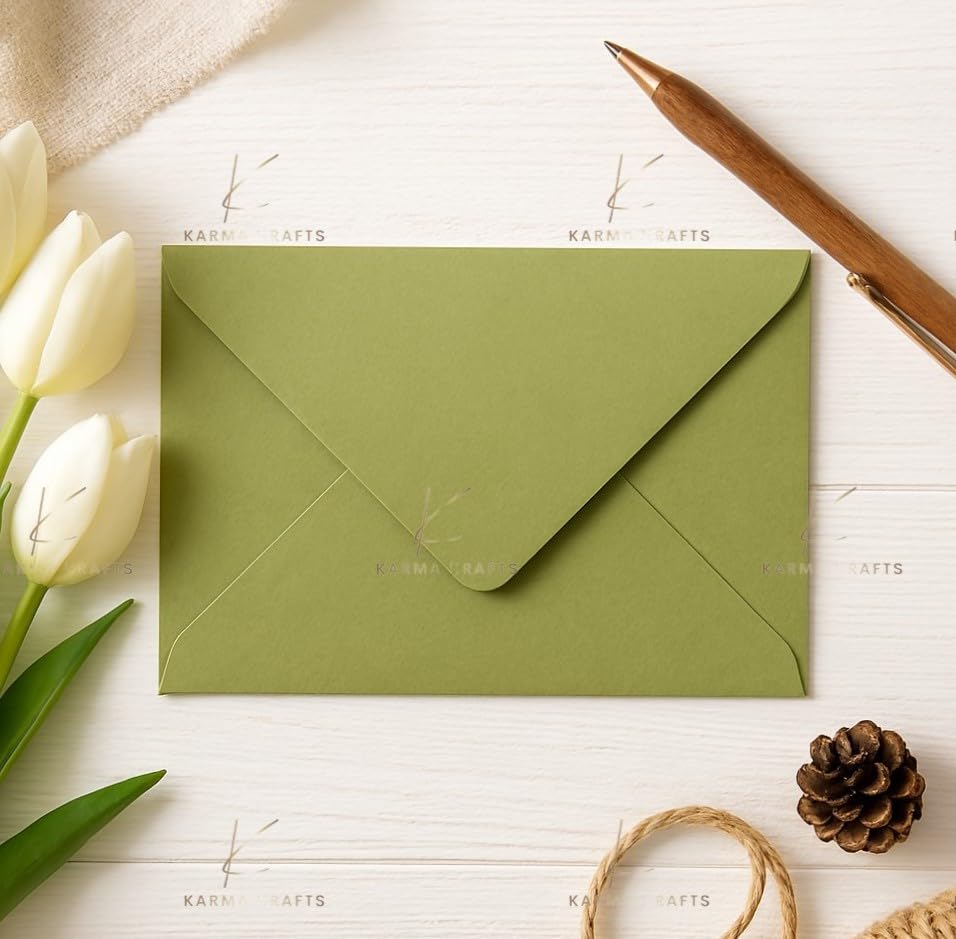 Sobres de 133 mm x 184 mm verde oliva ideales para invitaciones de boda y papelería artesanal 2