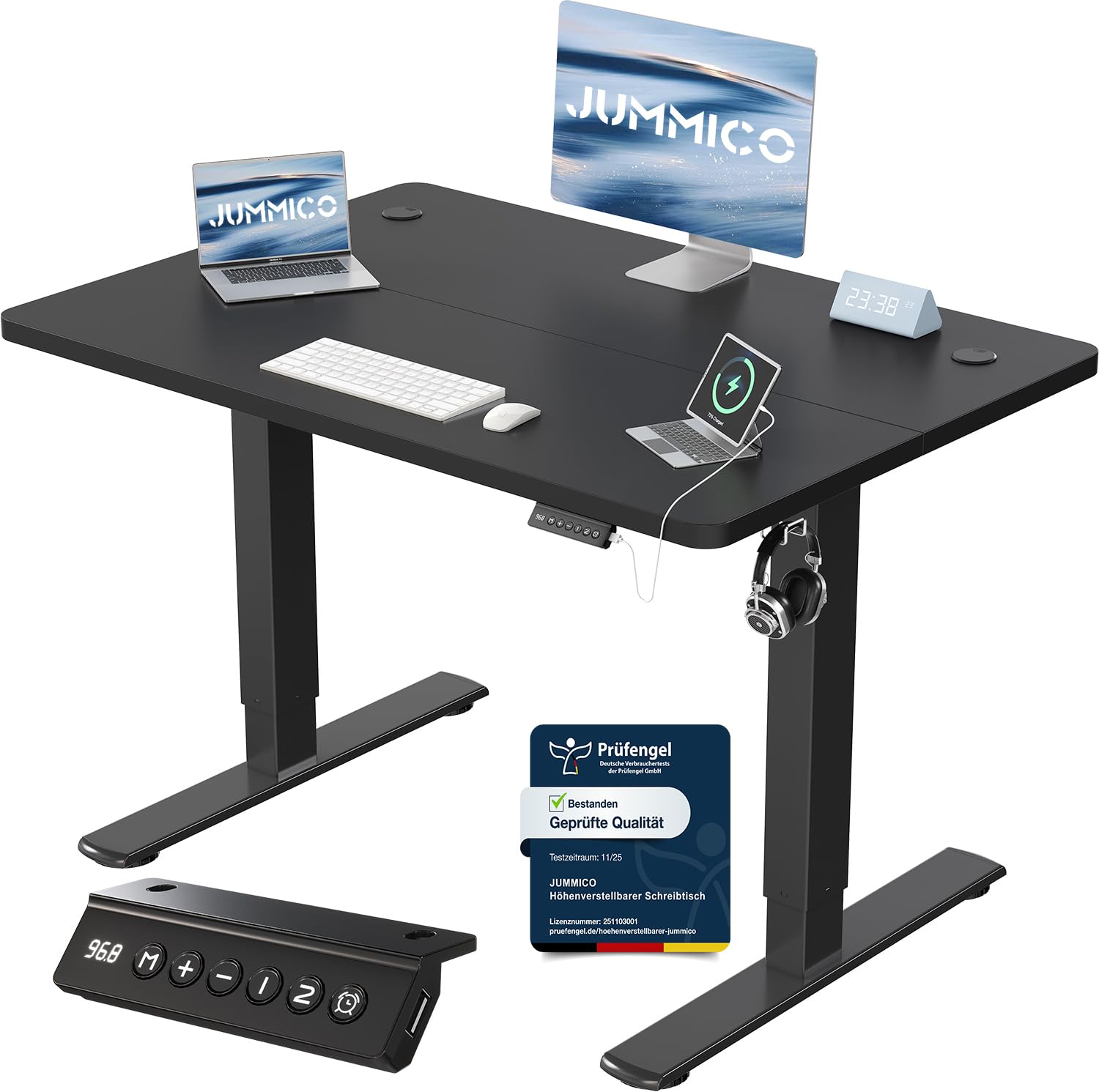 JUMMICO Höhenverstellbarer Schreibtisch mit USB-Ladeanschluss,Schreibtisch Höhenverstellbar Elektrisch 100 x 60 cm, Steh-Sitz Tisch Stehpult Verstellbarer Computertisch,Standing Desk,Schwarz