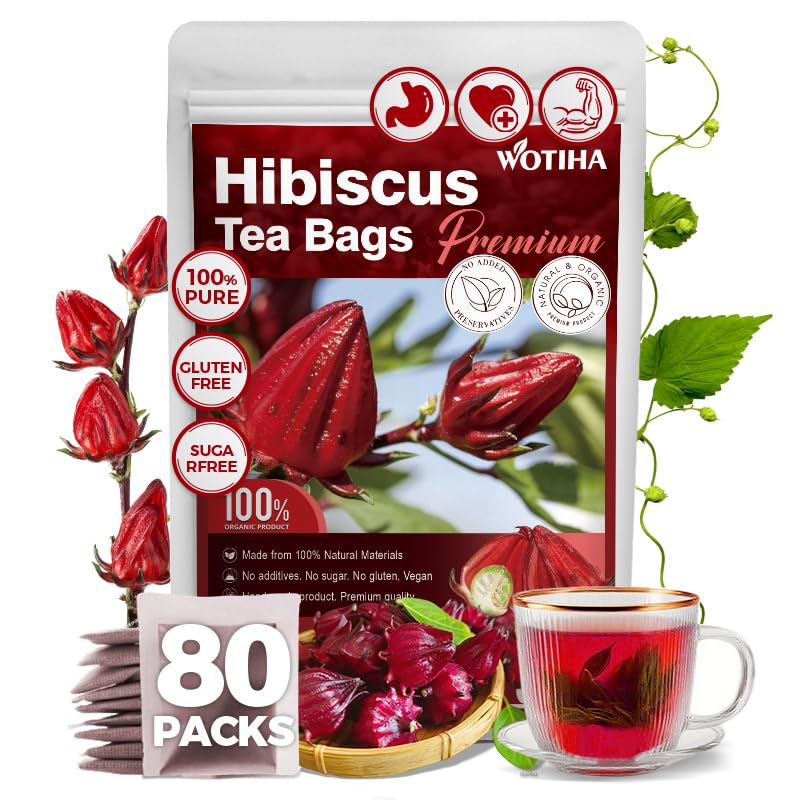 Miniatura 9 de WOTIHA - Bolsas de té de hibisco natural de 4.23 oz. 80 bolsas de té de hierbas con propiedades antioxidantes, sin OMG  Sin aditivos  Sin cafeína,