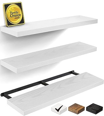 BAYKA Floating Shelves for Wall, 22.5 inches Wall Mounted Rustic Wood Shelves for Bathroom, Bedroom, Living Room, Floating Shelves for Books/Storage/Decor (Black,Set of 3)