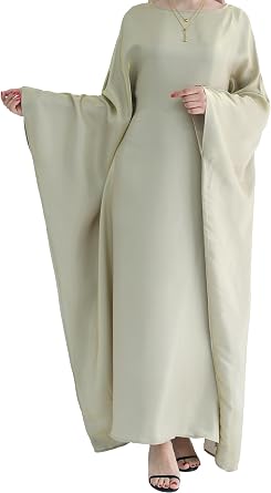 Dubai Bat Sleeve Dress Shiny Robe for Women Muslim 1pc Abaya Eid Prayer Clothes Soft Dubai Travel Party Dress Maxi Abaya