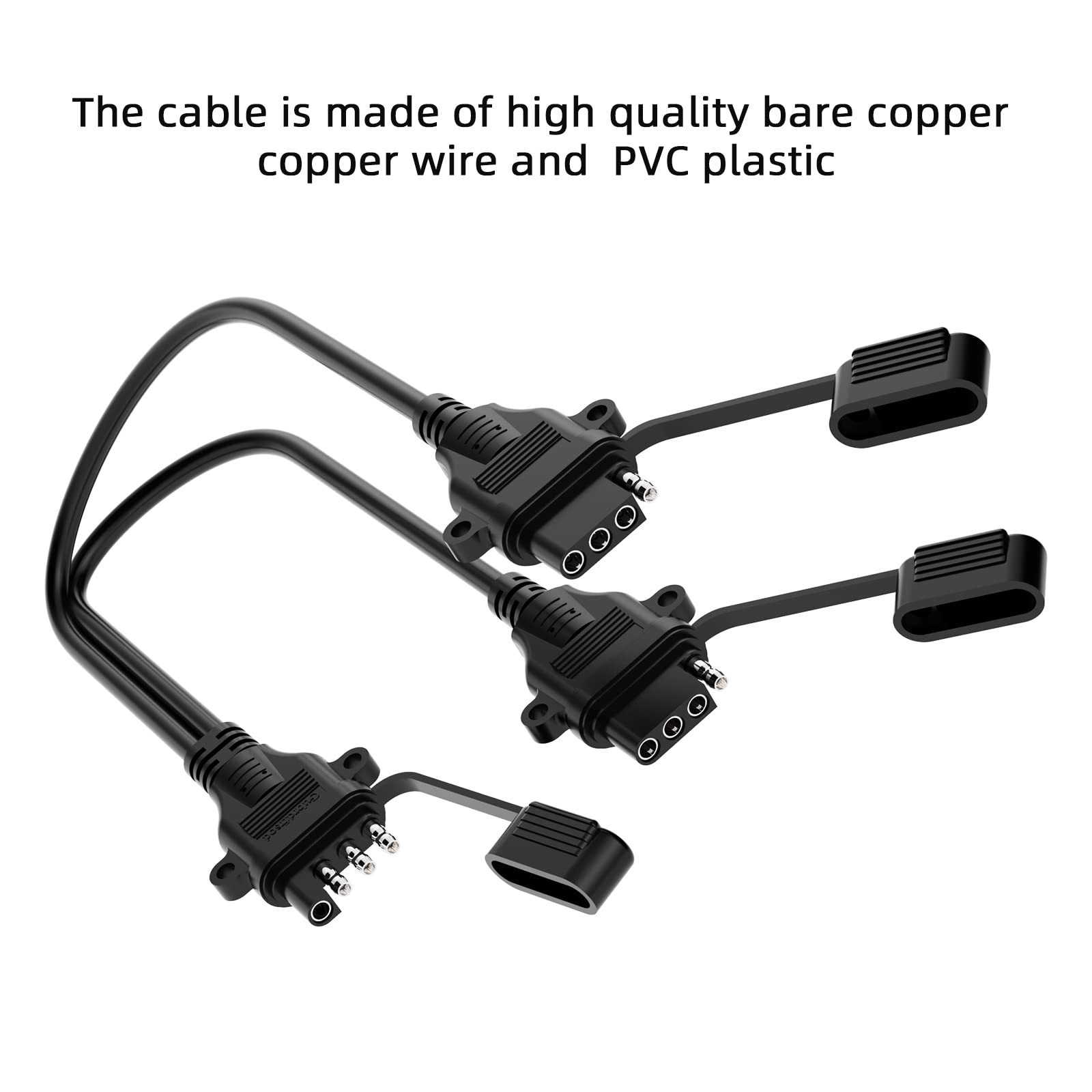 18AWG 1FT 4 Pin Trailer Connector Y Splitter Universal 4 Way Trailer Plug for Tailgate Light Bar Plug and Play 4 Pin Connectors Extension Harness Wiring Plug with Mounting Holes and Dust Cover - 1FT
