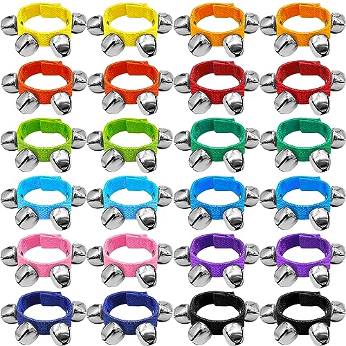 24 Pcs Wrist Band Jingle Bells,12 Colors Ankle Bells Musical Instruments,Hand Bells Christmas Party Favors Toys Gift for Kids