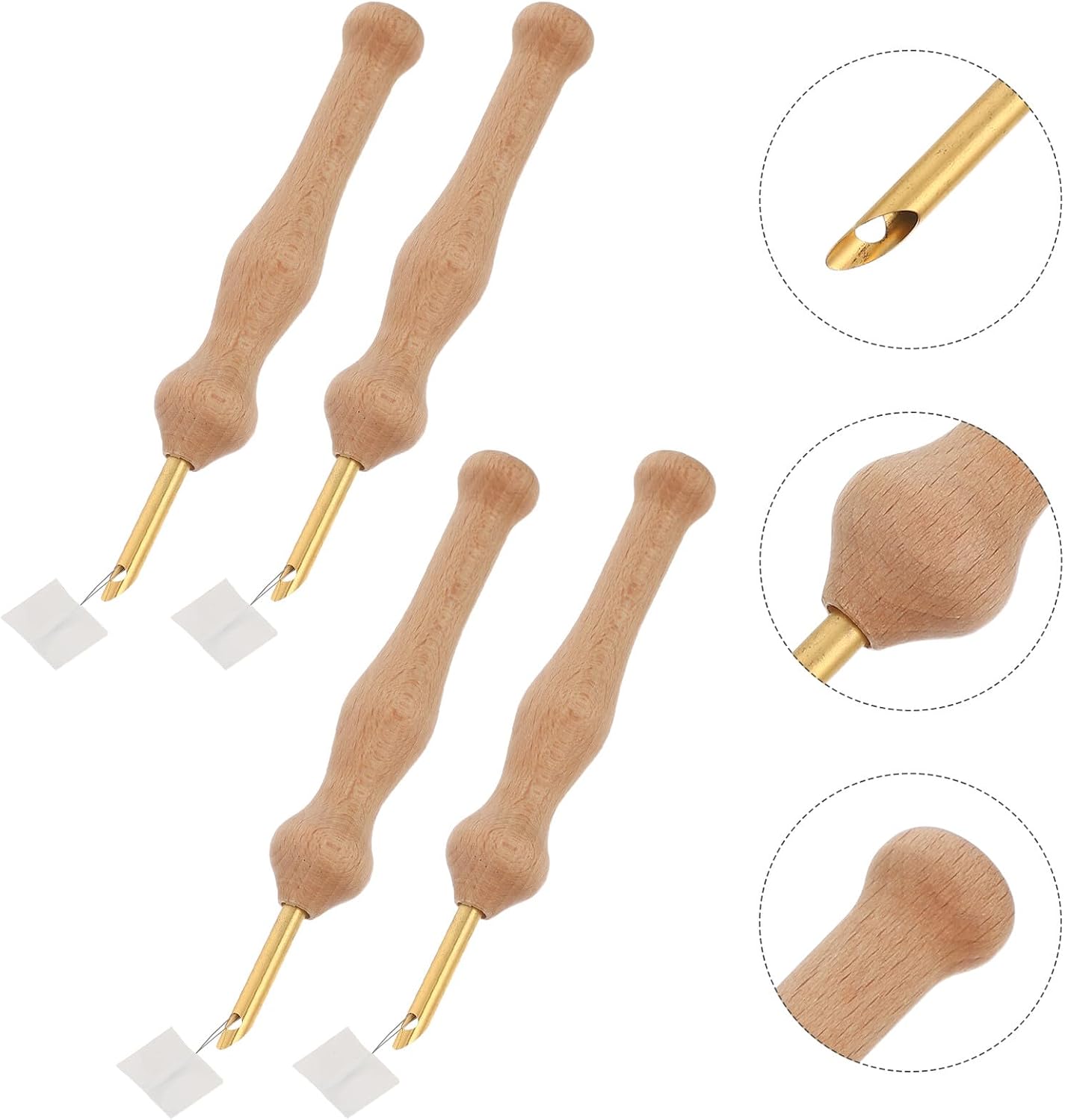 Alipis 8pcs Wooden Handle Punch Needle Embroidery Set with Threaders for DIY Craft Stitching and Hand Sewing Supplies