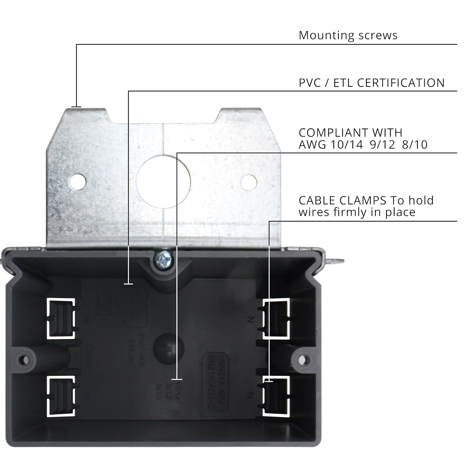 6個 1ギャング内壁電気ボックス、21立方インチプラスチックシングルギャング電気ボックス、調節可能なカバー付き、AWG標準、グレー、