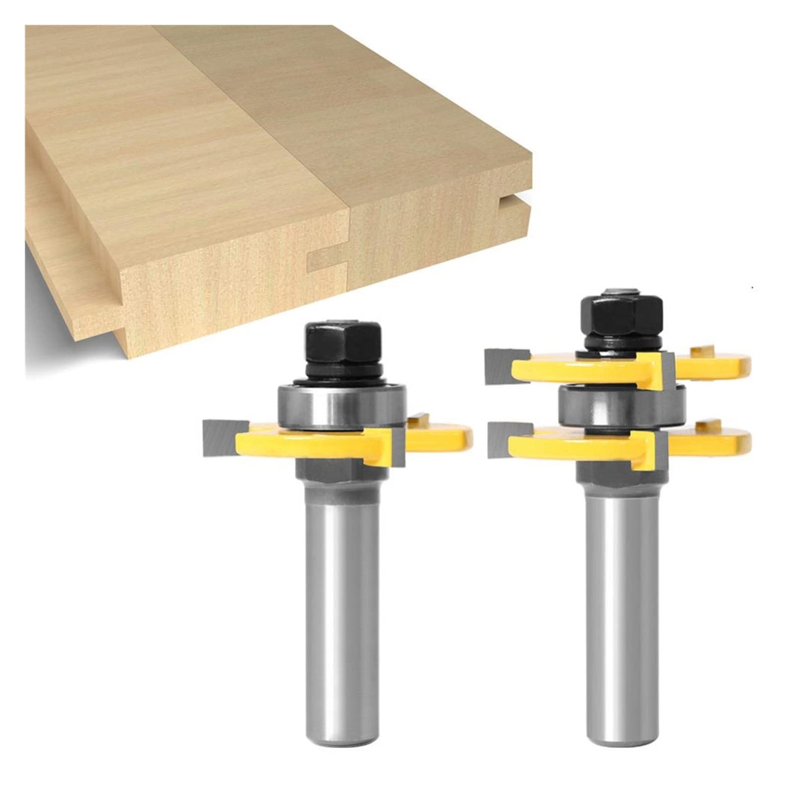 Cutter di fresatura Superficiale 3 Pezzi di 12 mm da 12 mm 1/2 Pollice Gambo Gambo Pezzo Groove Assembly Router Bit 3/4 "Stock T-Slot Tenon Fresatura taglierina Lavorazione del Legno