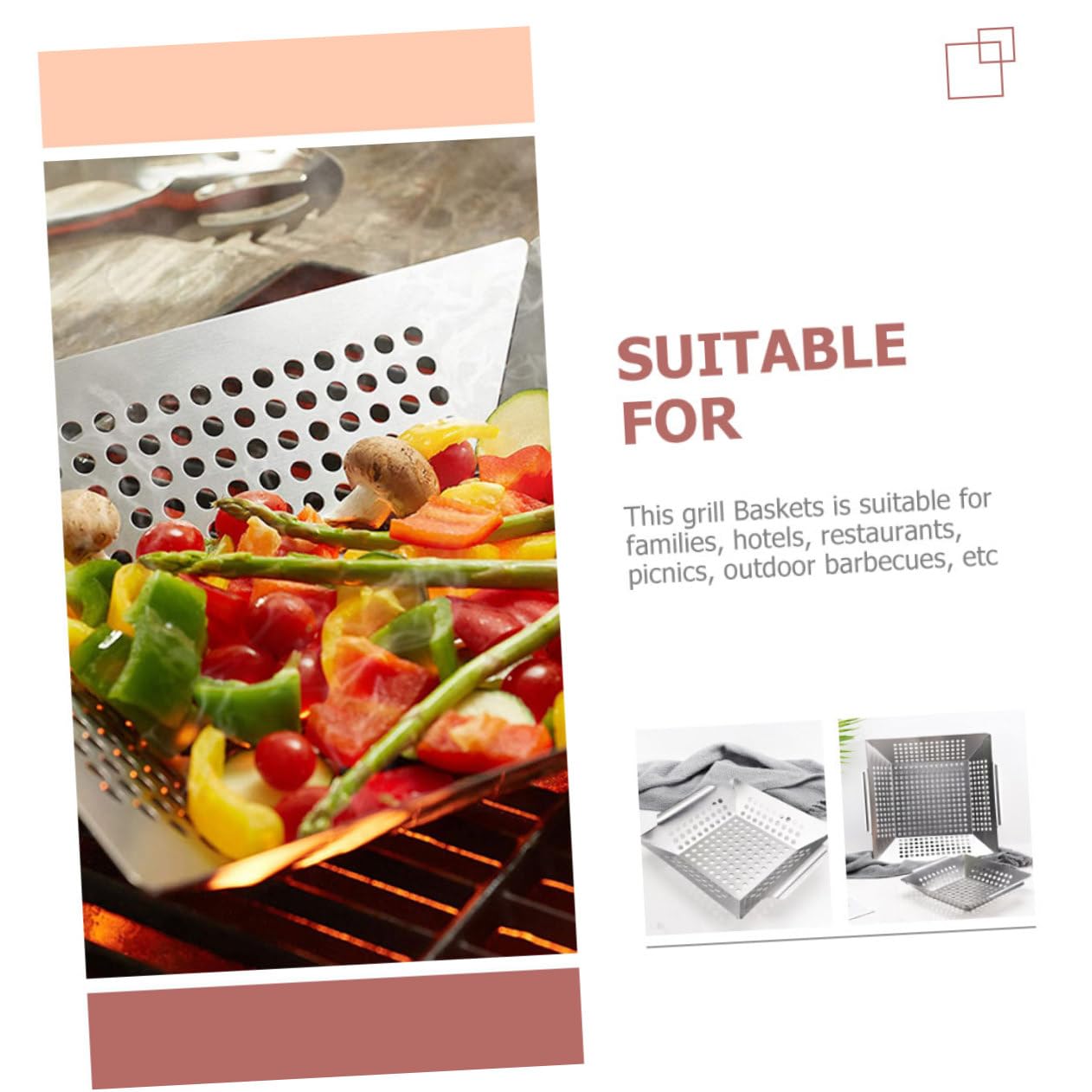 SUPVOX Panier à Grillades en Acier Inoxydable 430, Lot de 2 Paniers de Légumes pour Barbecue, Robuste et Facile à Utiliser, pour Familles et Restaurants