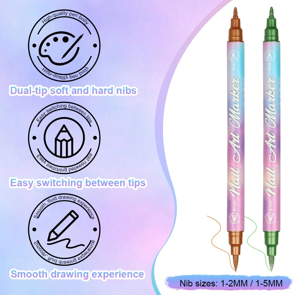 AOOWU Penne per Nail Art, 10 Penne Smalto per Unghie Nail Art, Smalto in Penna per Pittura Decorazioni Unghie per Disegno, Penna per Fai Da te Graffiti Pen Manicure Strumenti Bellezza（Bicefalo）