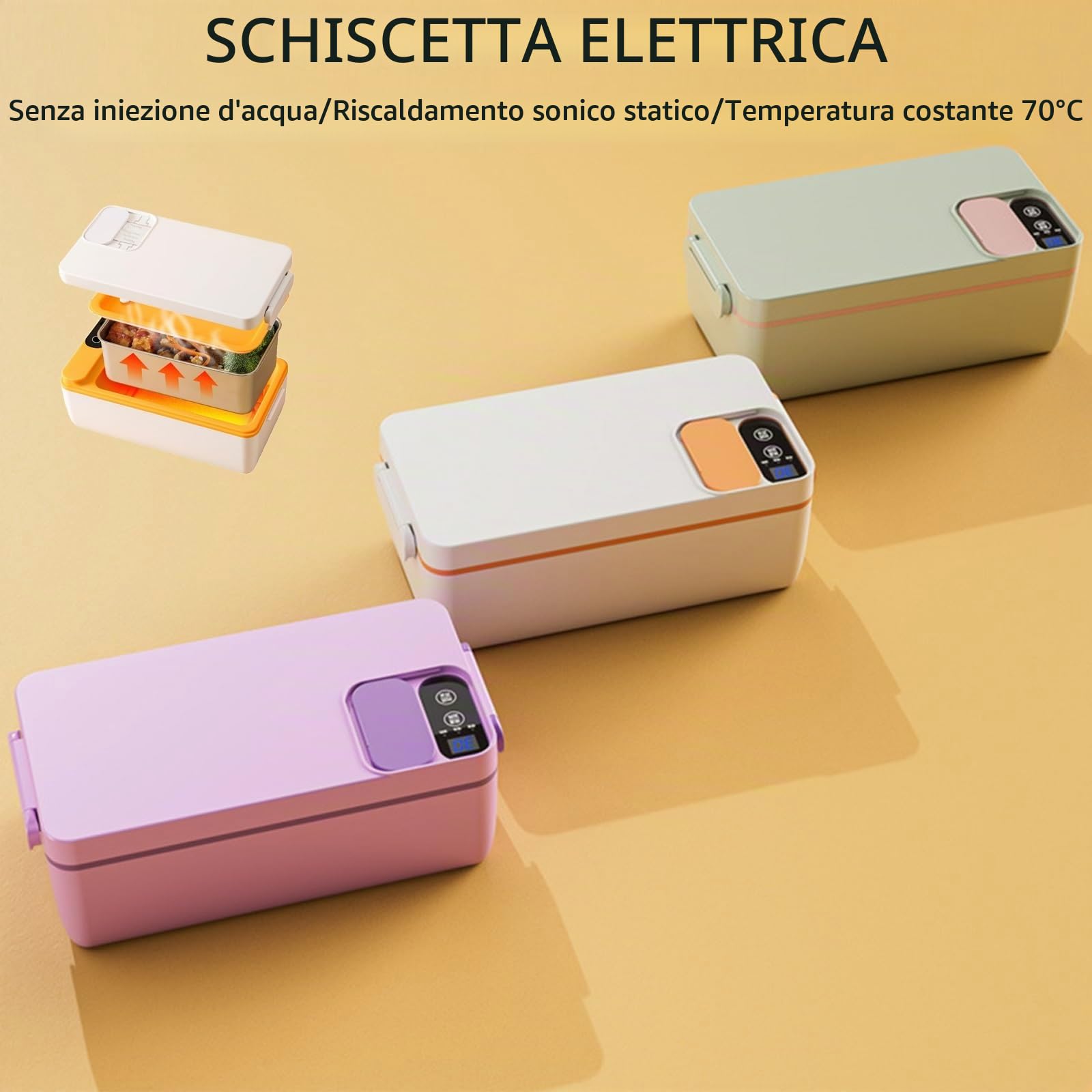 Lunch box elettrico riscaldato, scaldavivande ricaricabile con borsa termica, batteria integrata da 3200 mAh, contenitore in acciaio inossidabile rimovibile, lunch box autoriscaldante senza fili(Green