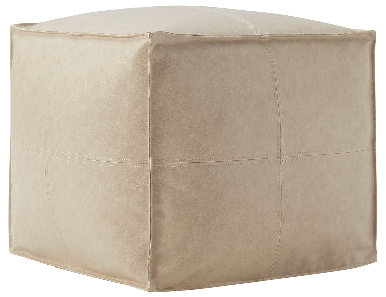 Ornavo HomeFaux Leather Unstuffed Square Boho Moroccan Pouf Ottoman, Floor Footrest Cushion for Living Room - Beige
