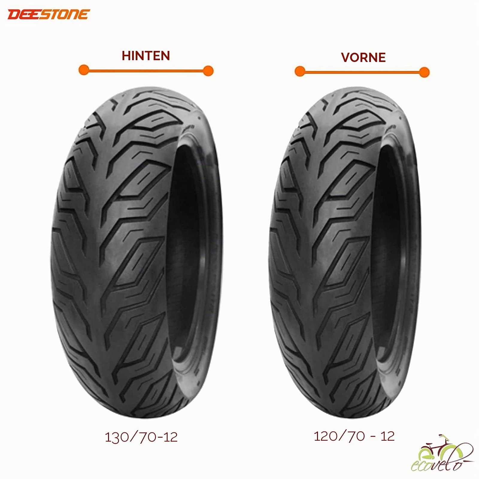 1 Paar Radialreifen Deestone 130-70/12 + 120-70/12 Radgummis passend für Piaggio Vespa GT-GTS 125 200 250 300